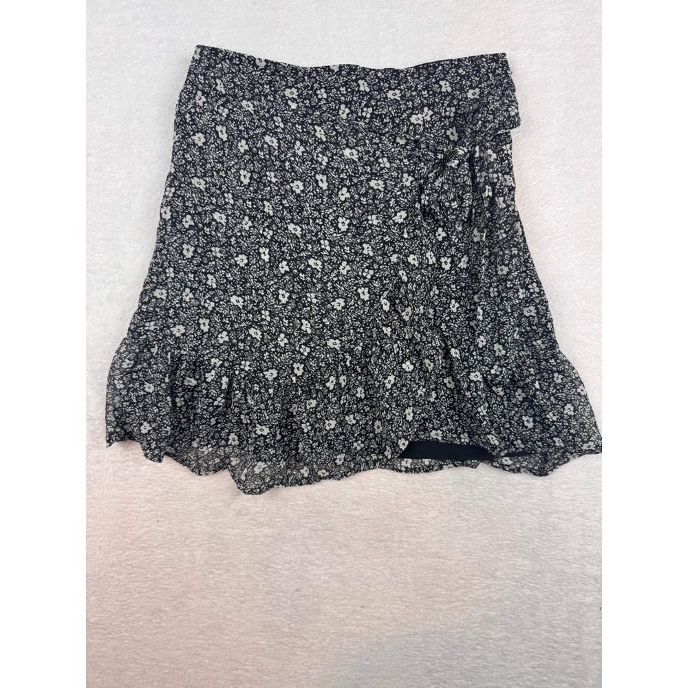 Abercrombie & Fitch Floral Ruffle Mini Skirt Black White Side Tie XS